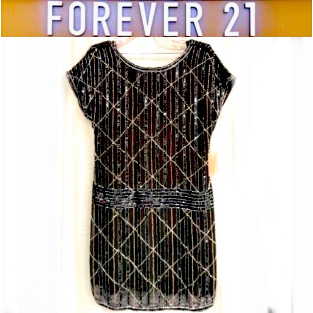 FOREVER 21 Black/silver allover Sequin embellished Mini Dress sizeS NWT